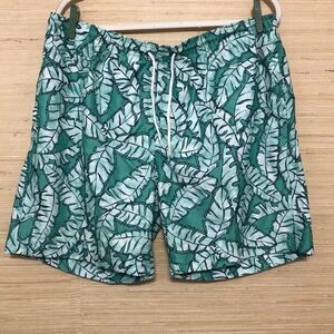 Trunks Surf & Swim Green Quick Dry Tropical Leaf Print Mesh Lined Swim Trunks XL